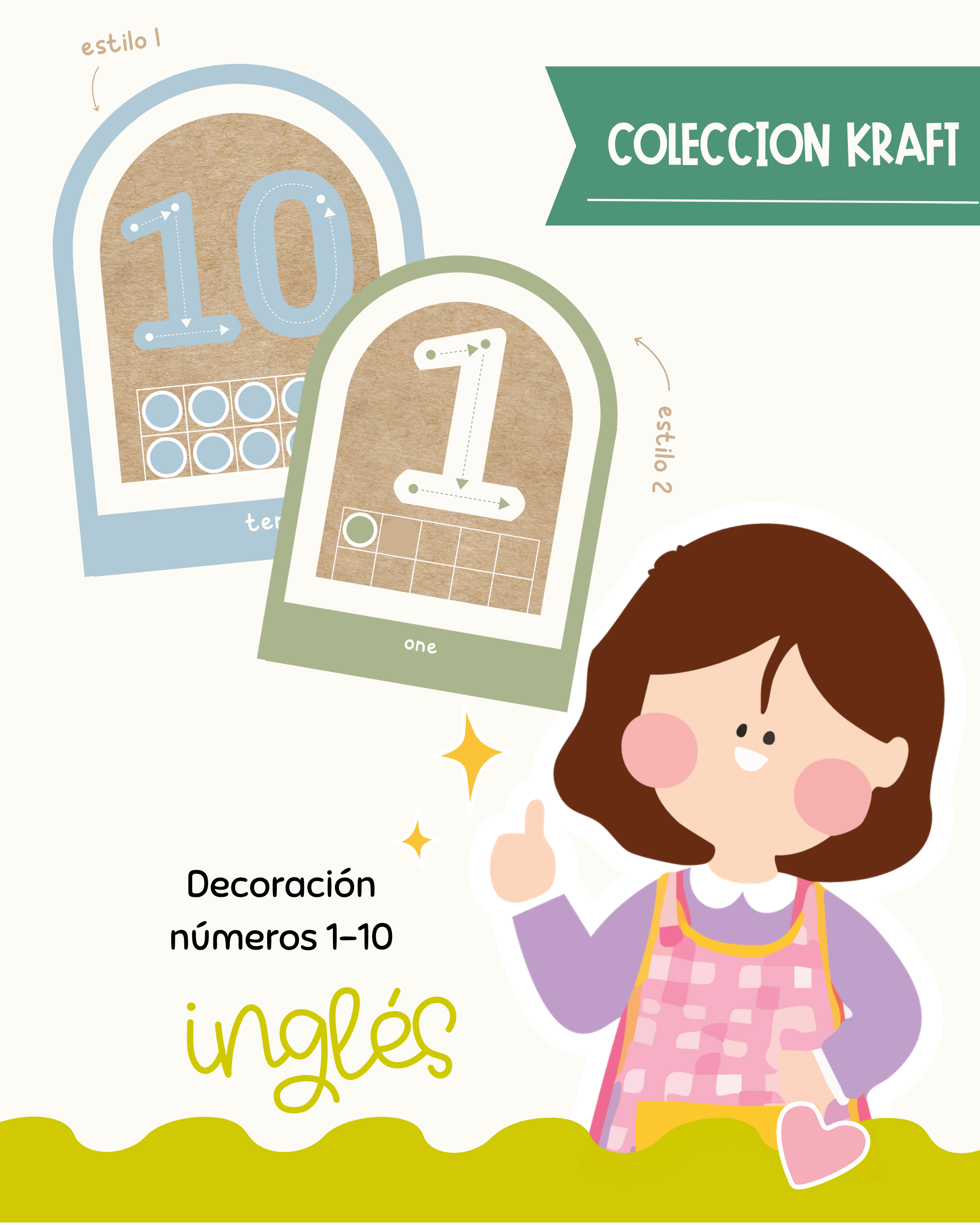Portada de Numeros 1-10 en ingles kraft deco